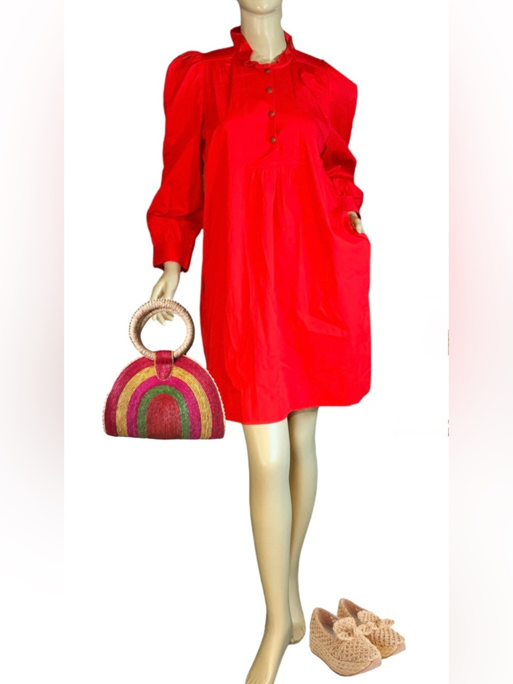POMANDER PLACE "CLAIBORNE" RED COTTON SHIFT MINI DRESS (M)